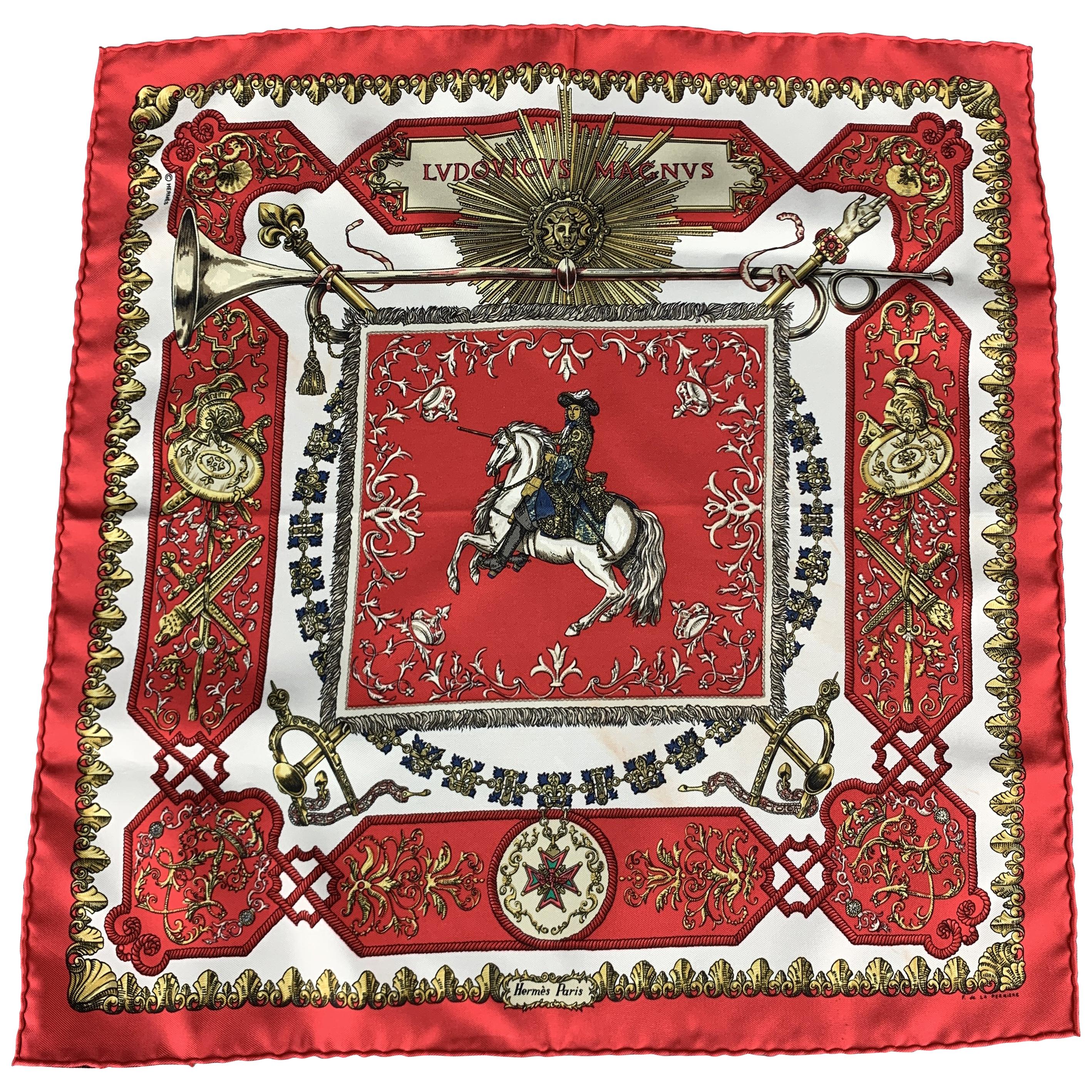 HERMES Lvdovicvs Magnvs Red Silk Pocket Square
