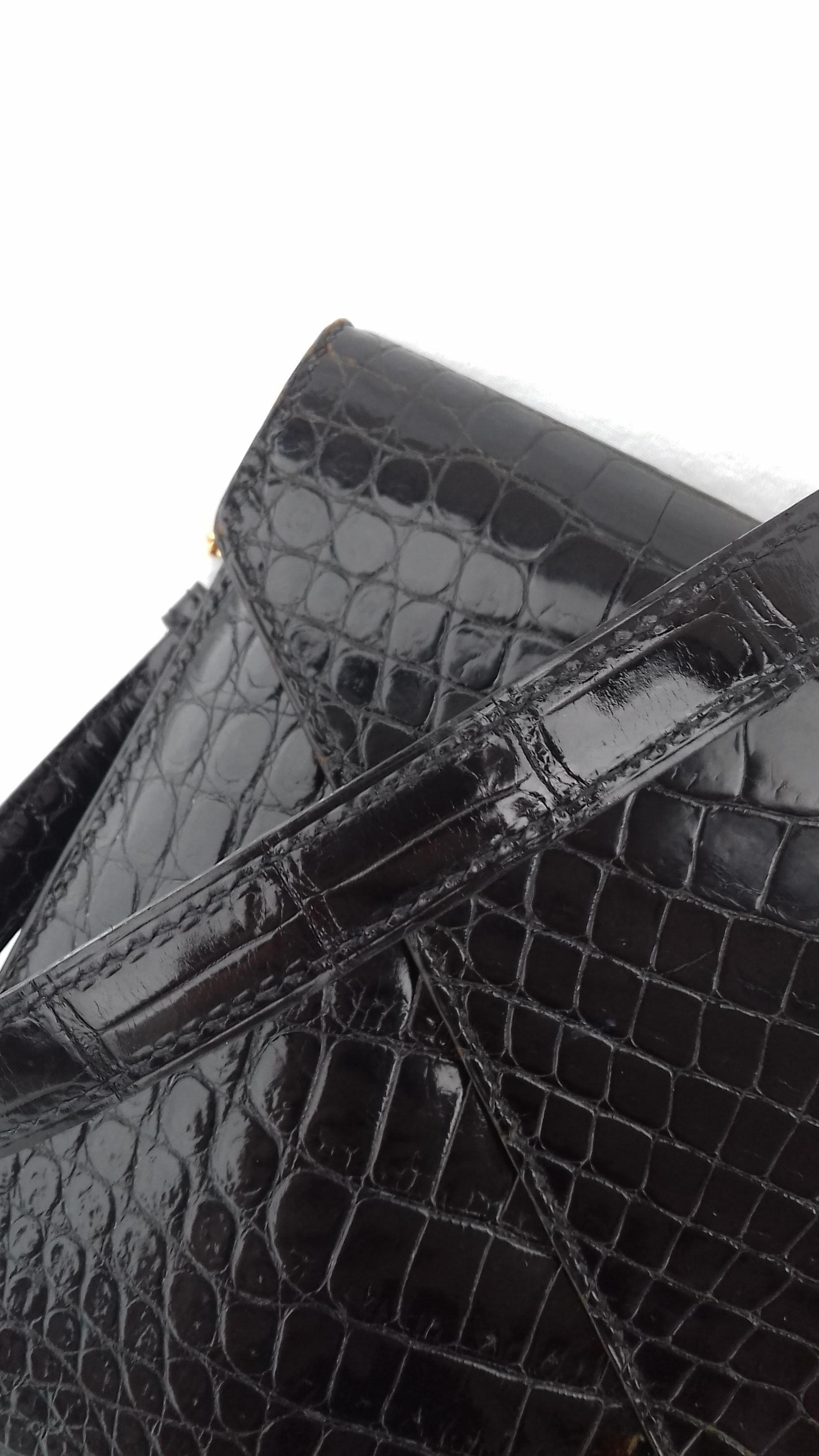 Hermès Lydie Bag Clutch 2-Wege Black Shiny Crocodile Ghw New Shoulder Strap 9
