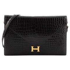 Hermes Lydie Convertible Clutch Shiny Crocodile Porosus