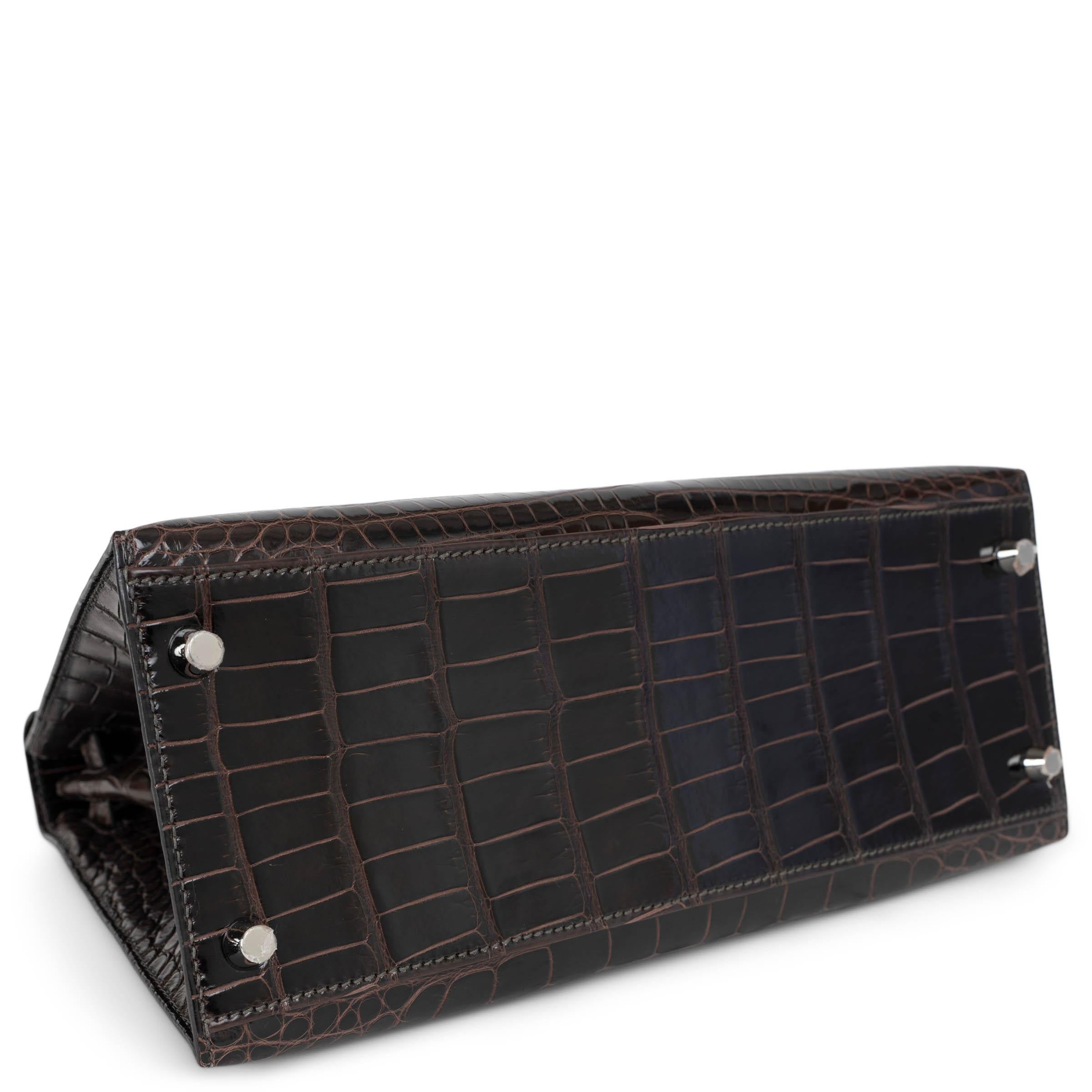 HERMES Macassar Ebene Miel Rose Extreme Alligator KELLY 28 SELLIER Bag Phw In Excellent Condition In Zürich, CH