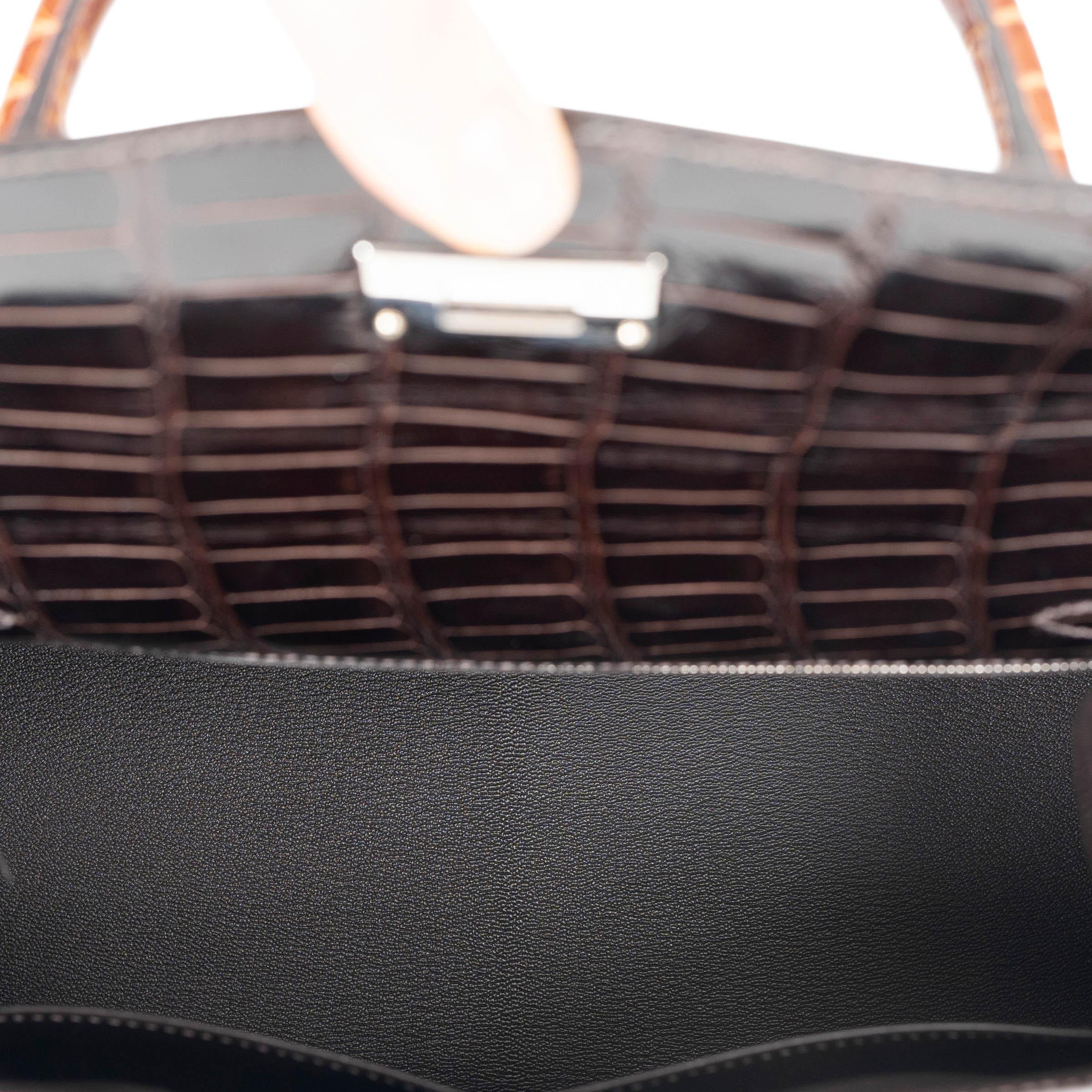 Women's HERMES Macassar Ebene Miel Rose Extreme Alligator KELLY 28 SELLIER Bag Phw