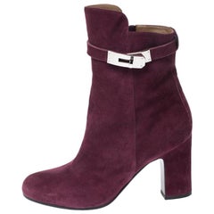 Hermes Magenta Suede Joueuse Round Toe Ankle Boots Size 37