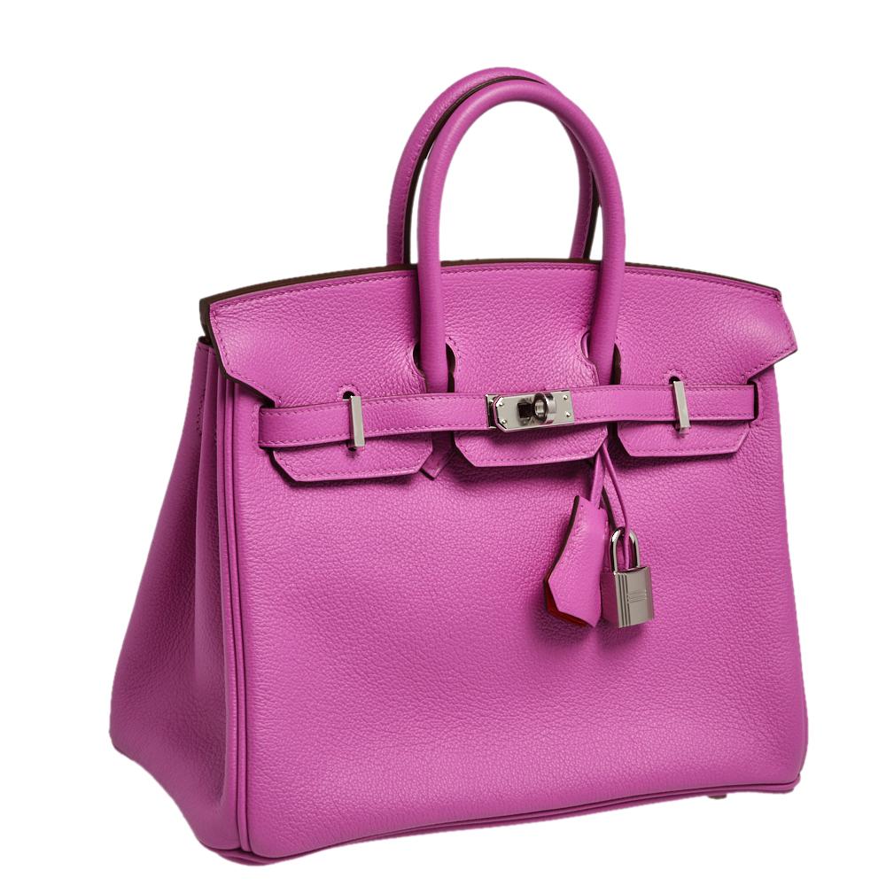 Hermes Magnolia/Capucine Taurillon Novillo Palladium Plated Birkin 25 Bag In New Condition In Dubai, Al Qouz 2