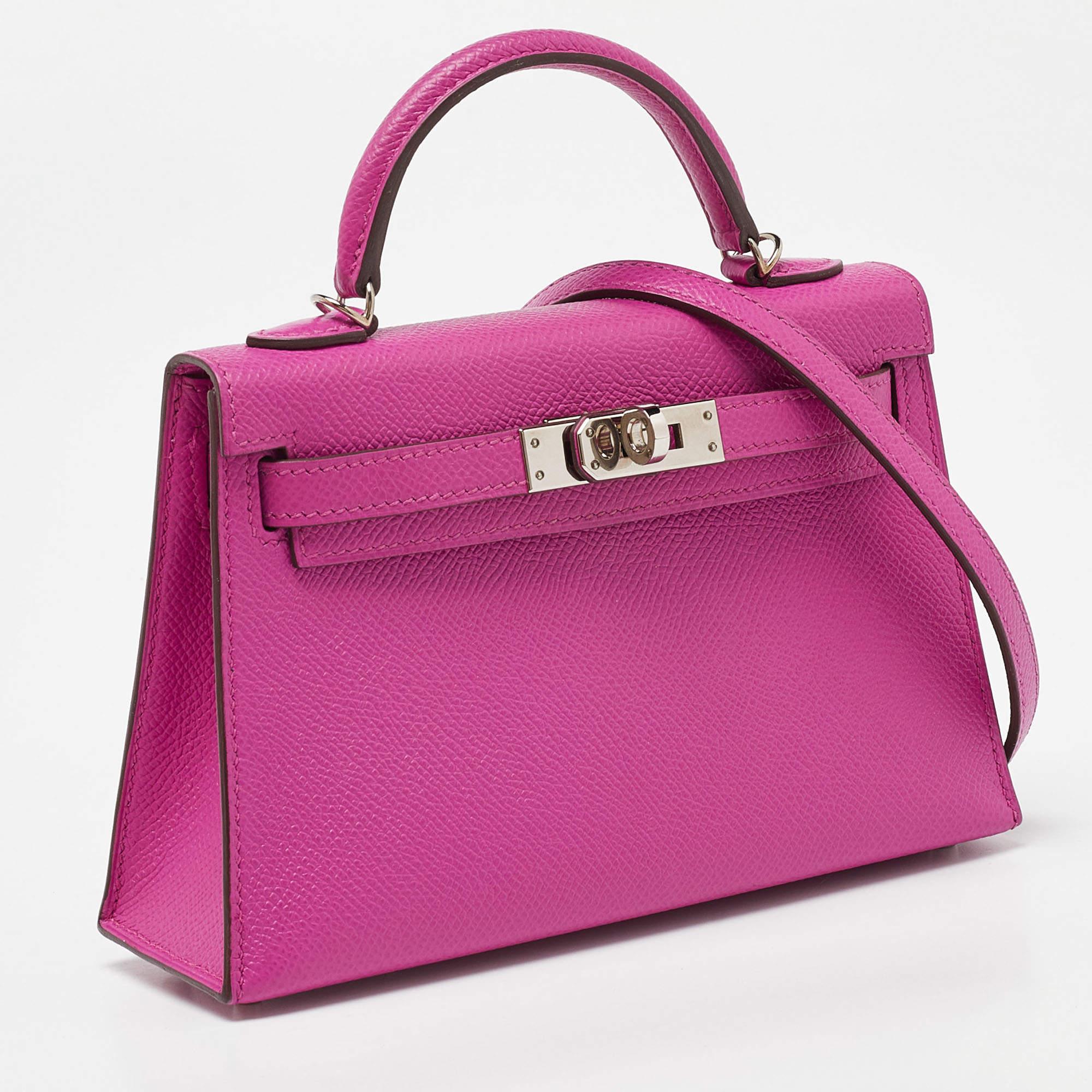 Pink Hermès Magnolia Epsom Leather Palladium Finish Mini Kelly II Sellier 20 Bag