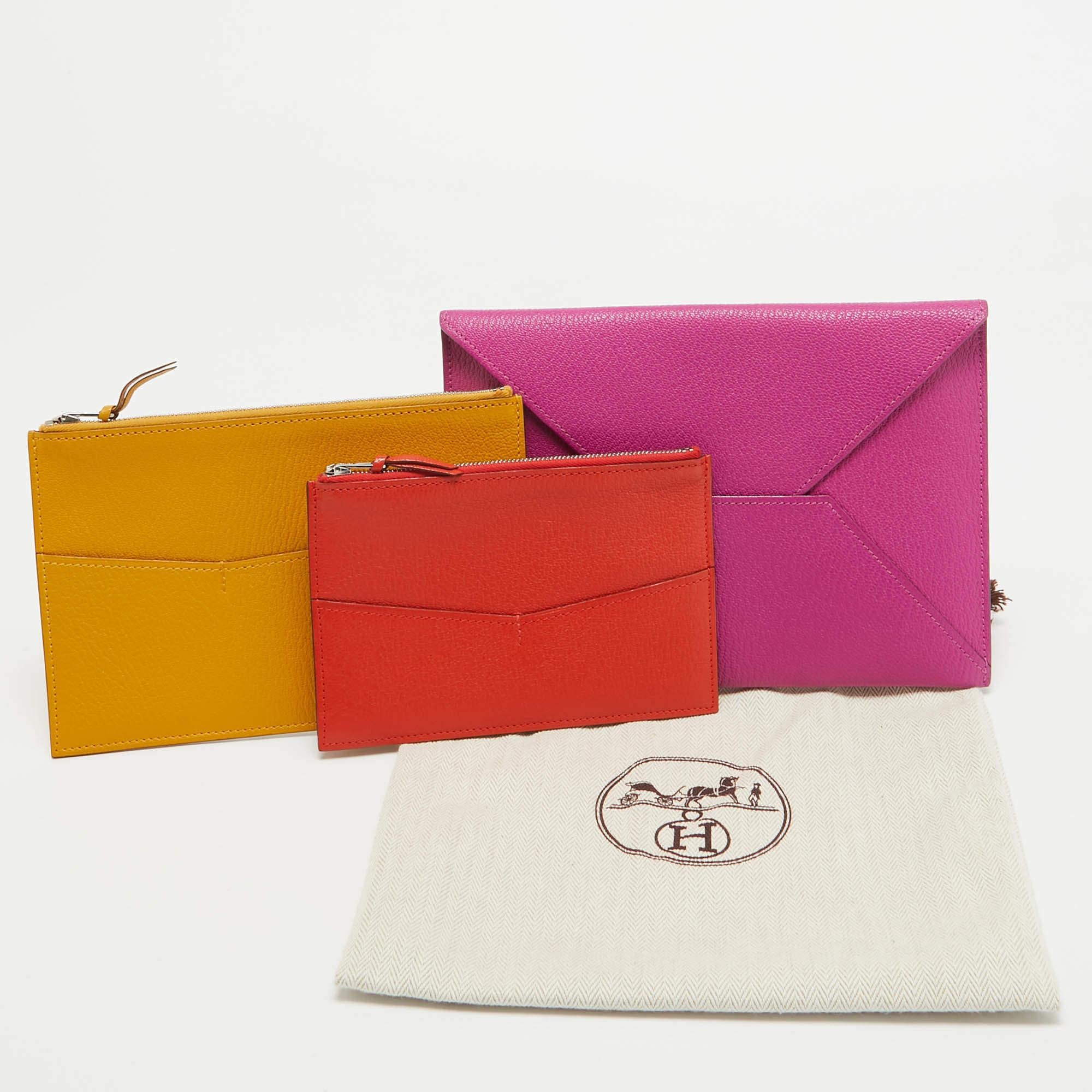 Portafoglio a busta in pelle Hermès Magnolia/Jaune Ambre/Cappucine Trio in vendita 1