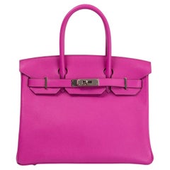 HERMES Magnolia pink Novillo leather BIRKIN 30 Bag Palladium