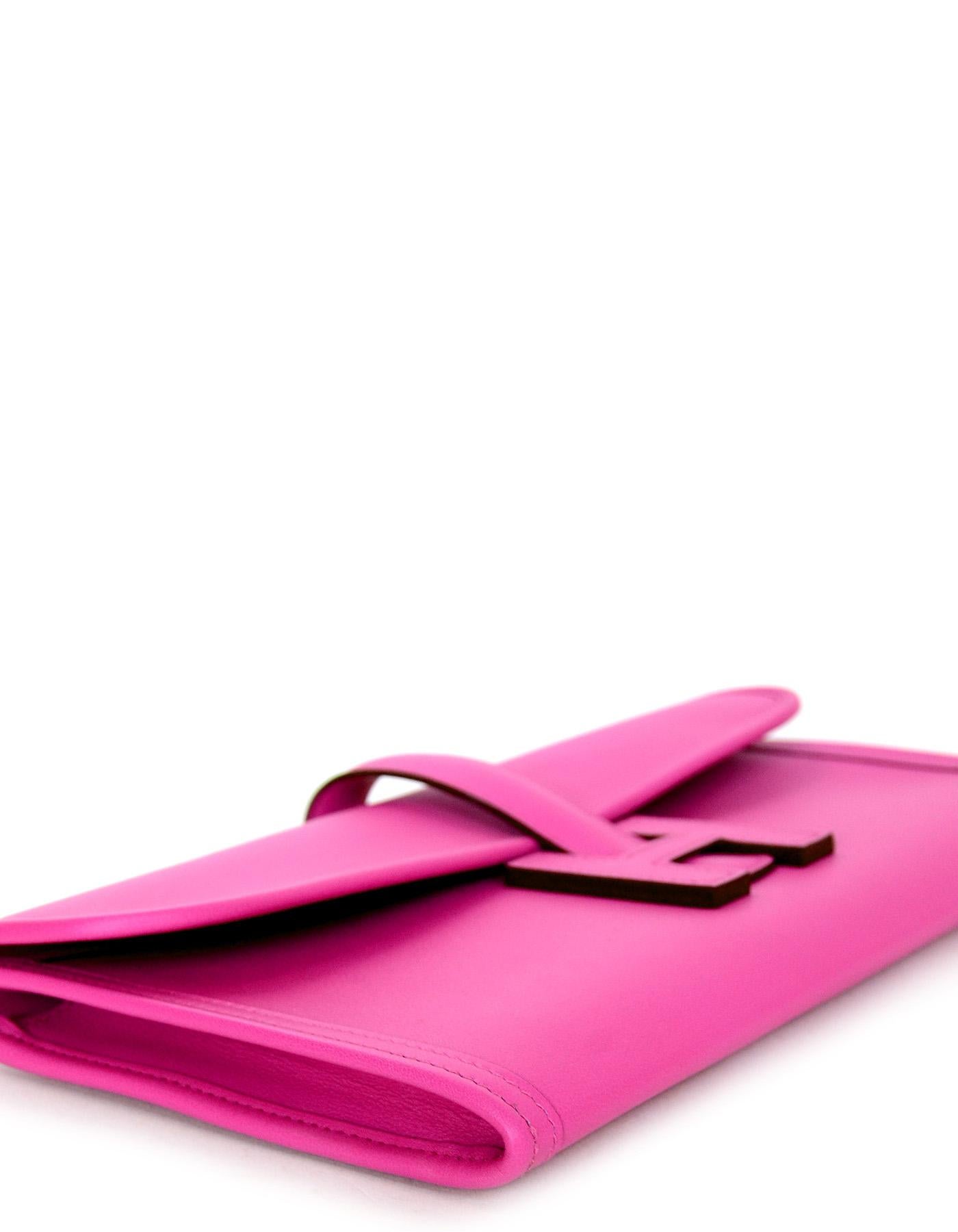 Hermes Magnolia Pink Swift Leather Jige Elan 29 Clutch Bag In Excellent Condition For Sale In New York, NY