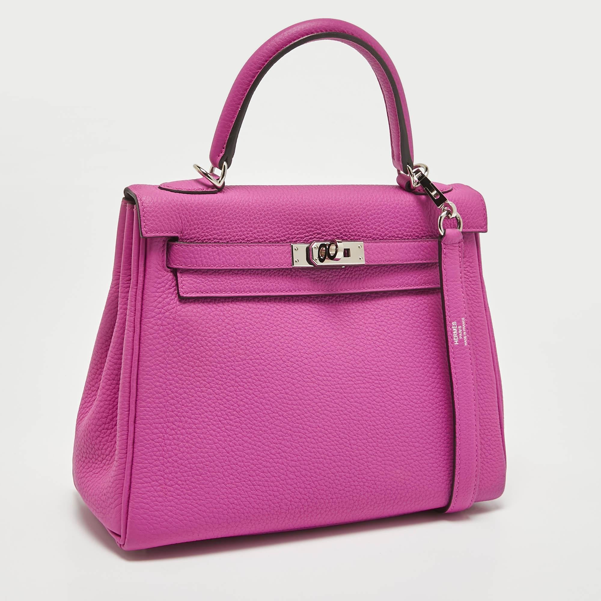 Purple Hermès Magnolia Togo Leather Palladium Finish Kelly Retourne 25 Bag For Sale