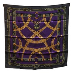 Hermes Maillons Black and Purple Silk Bandana Scarf 70