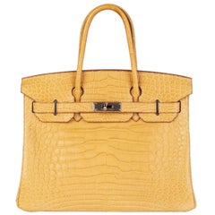 HERMES Mais yellow Matte Alligator Crocodile & Palladium BIRKIN 30 Bag