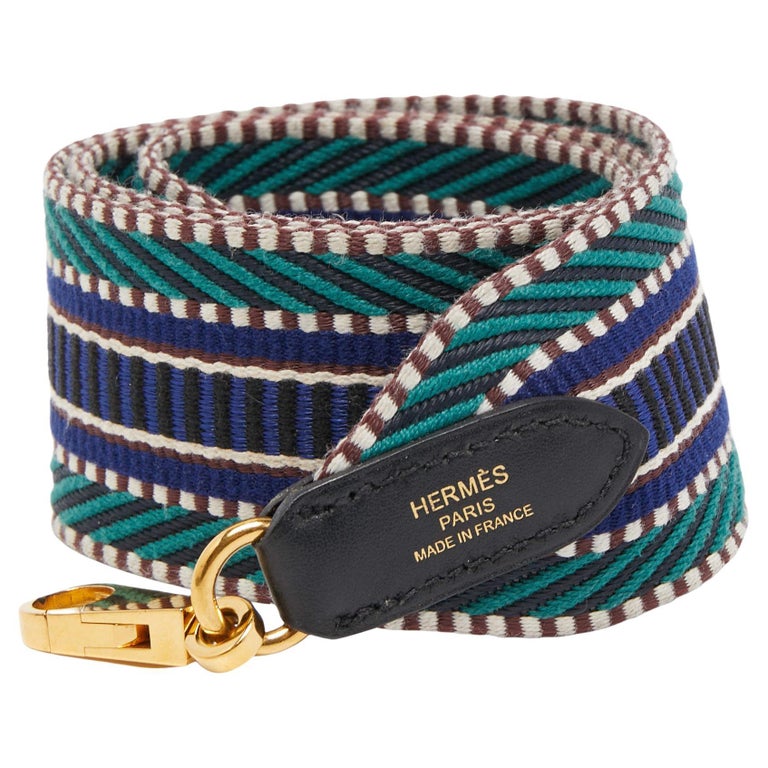 Hermes Malachite/Bleu Electrique/Black Toile and Swift Leather Cavale 50MM Bag  Strap Hermes