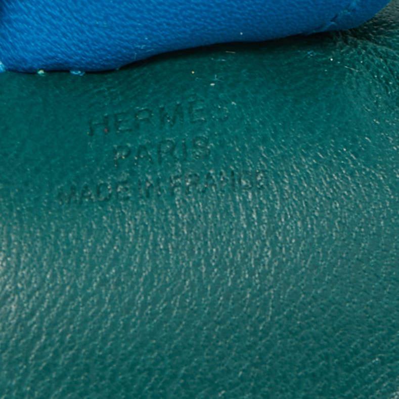 Blue Hermes Malachite/Bleu Zanzibar/Lime Leather Rodeo Grigri Bag Charm GM