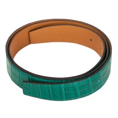 HERMES Malachite green SHINY PRORSUS CROCODILE 32mm Belt Strap 90