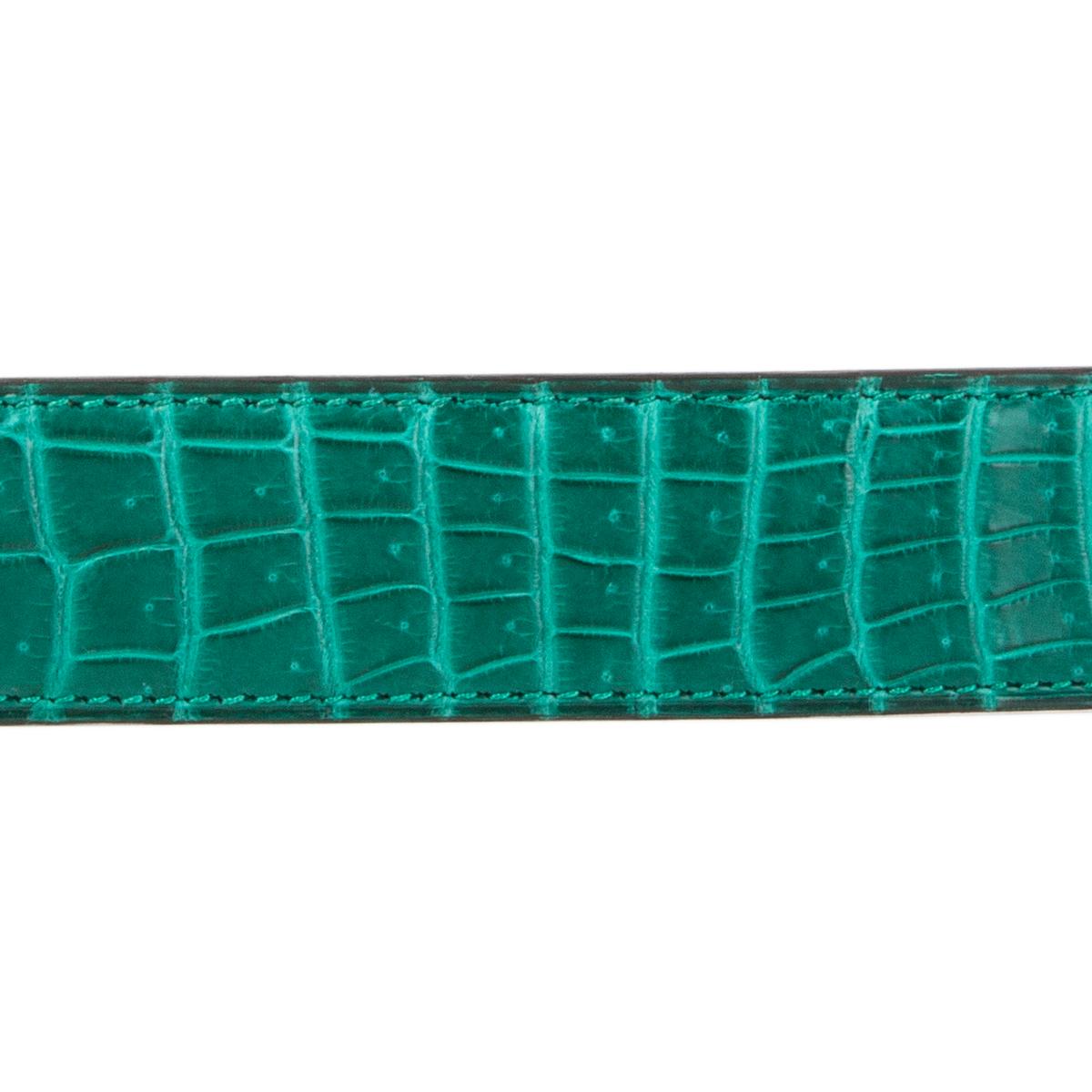 Hermes 32mm Gürtelriemen in Malachit (grün) Glänzendes Porosus-Krokodil. Brandneu. Kommt mit Box und CITES.

Tag Größe 100
Breite 3,2 cm (1,2 Zoll)
Passend für 97cm (37.8in) bis 102cm (39.8in)
