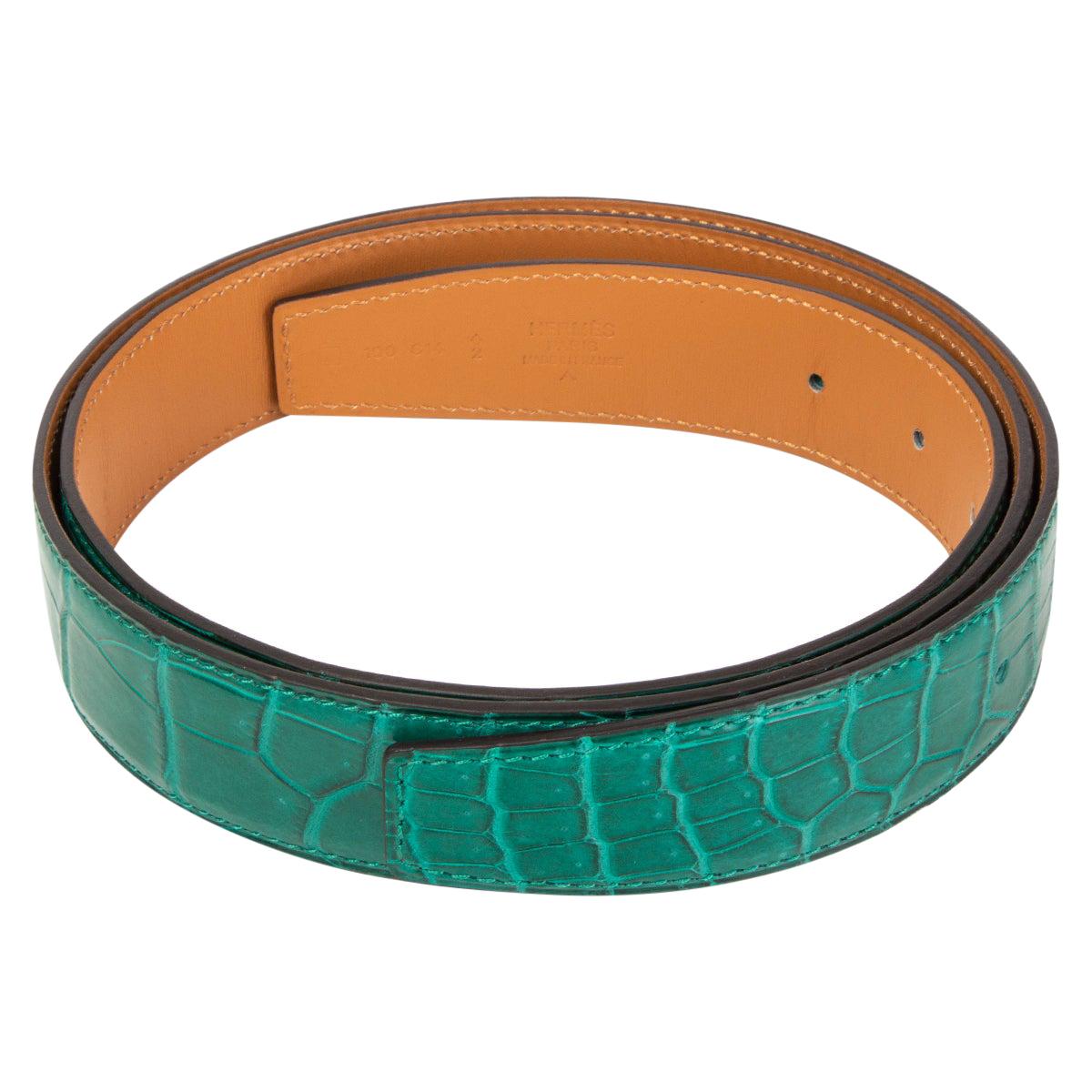 HERMES Malachite green SHINY PRORSUS CROCODILE 32mm Belt Strap 100 For Sale