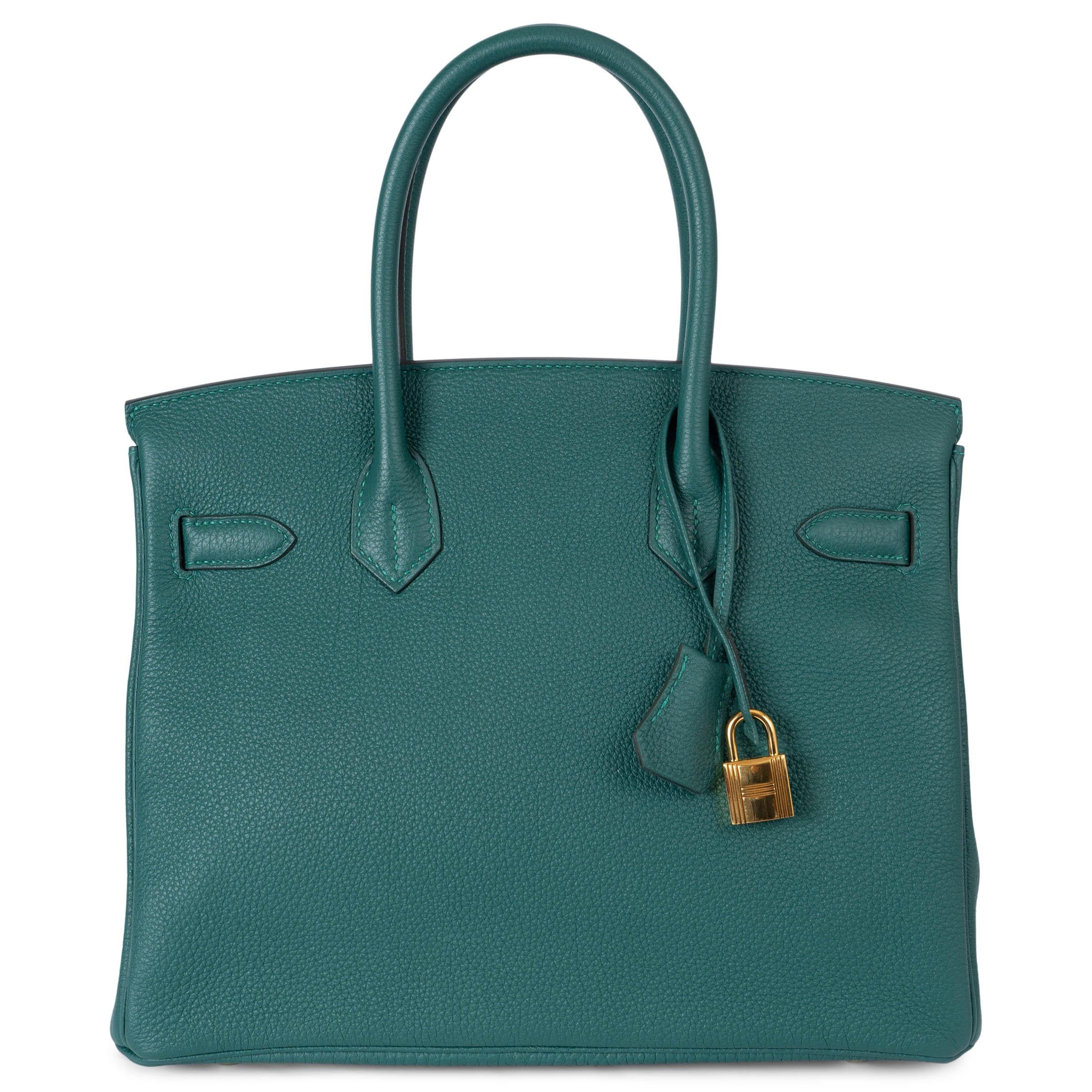 Green HERMES Malachite green Togo leather BIRKIN 30 Bag Ghw For Sale