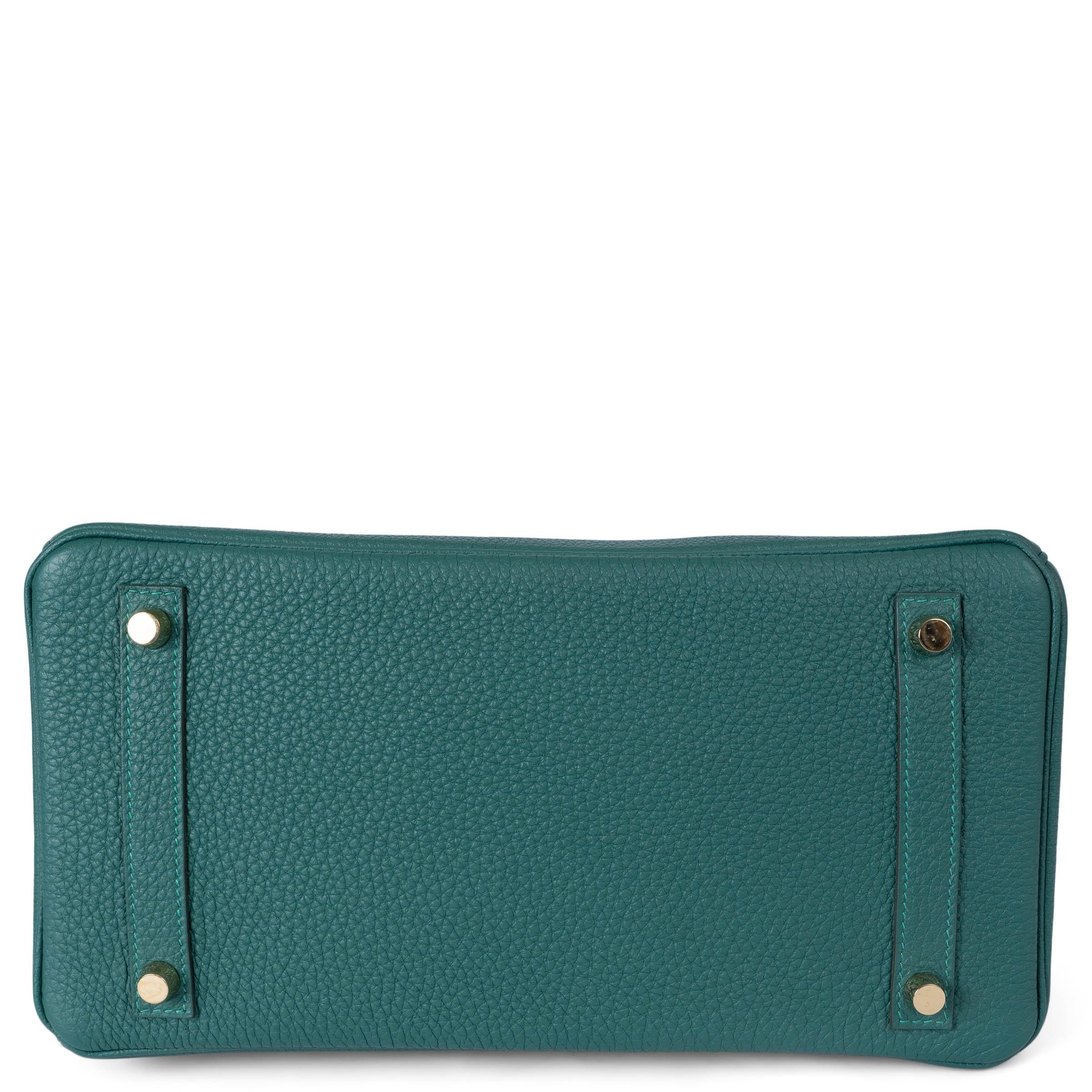 HERMES Malachite green Togo leather BIRKIN 30 Bag Ghw In Excellent Condition For Sale In Zürich, CH