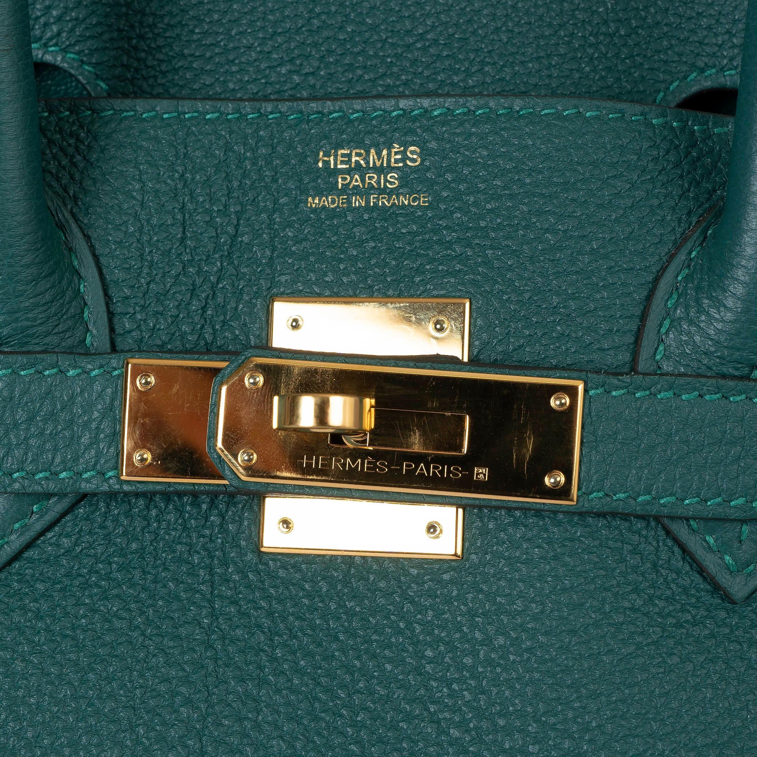 Women's HERMES Malachite green Togo leather BIRKIN 30 Bag Ghw For Sale