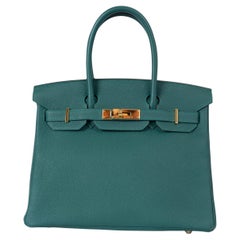 HERMES Malachite green Togo leather BIRKIN 30 Bag Ghw