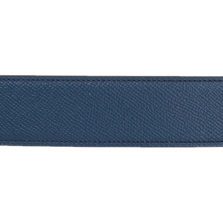 HERMES Malte blue and Chocolate brown Reversible 38mm Belt Strap 85 ...