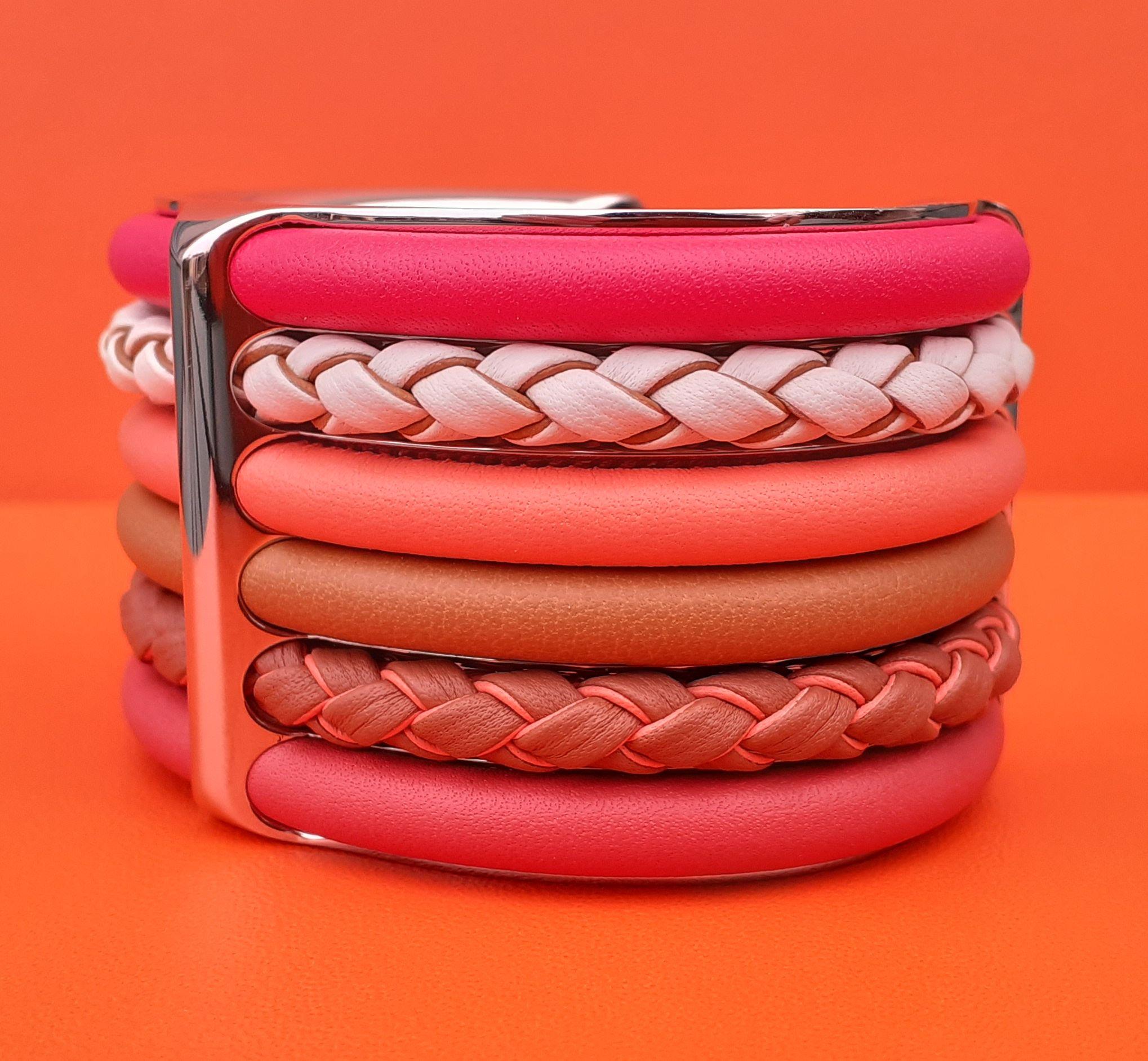 Women's Hermès Manchette Cuff Bracelet Kyoto Braided Leather Palladium Hdw Size 2