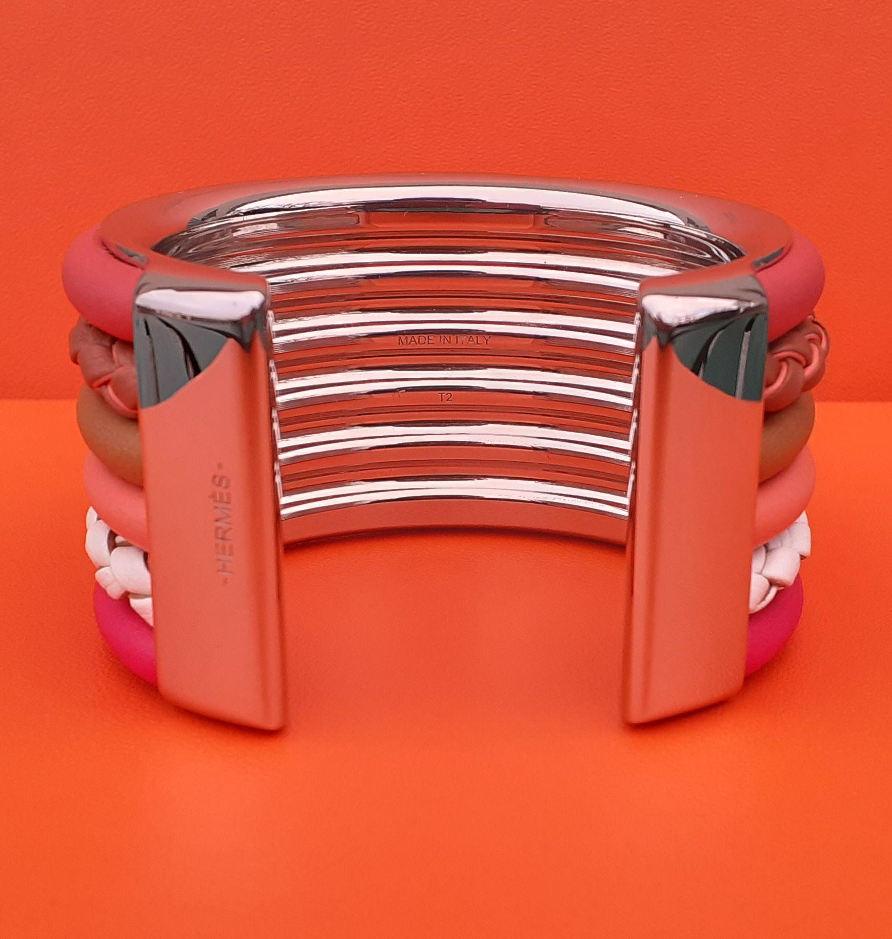 Hermès Manchette Cuff Bracelet Kyoto Braided Leather Palladium Hdw Size 2 2