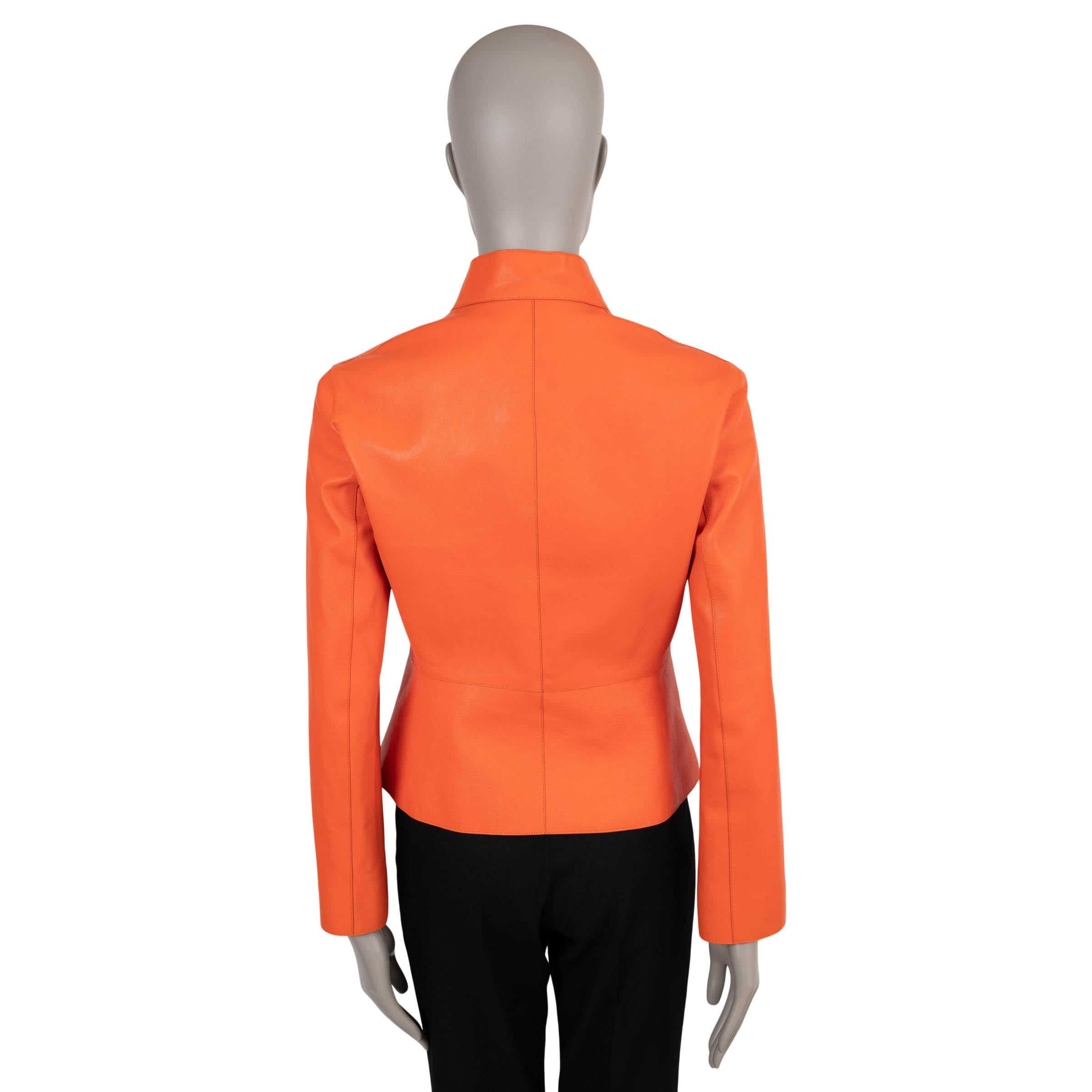 Orange HERMES Veste BIKER 2019 en cuir orange mandarine 38 S en vente