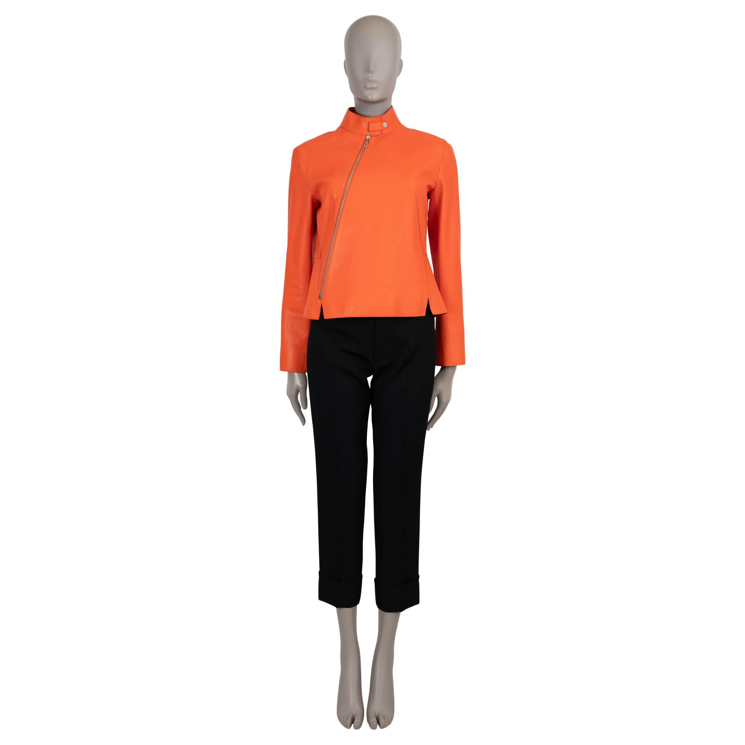 HERMES Veste BIKER 2019 en cuir orange mandarine 38 S Excellent état - En vente à Zürich, CH