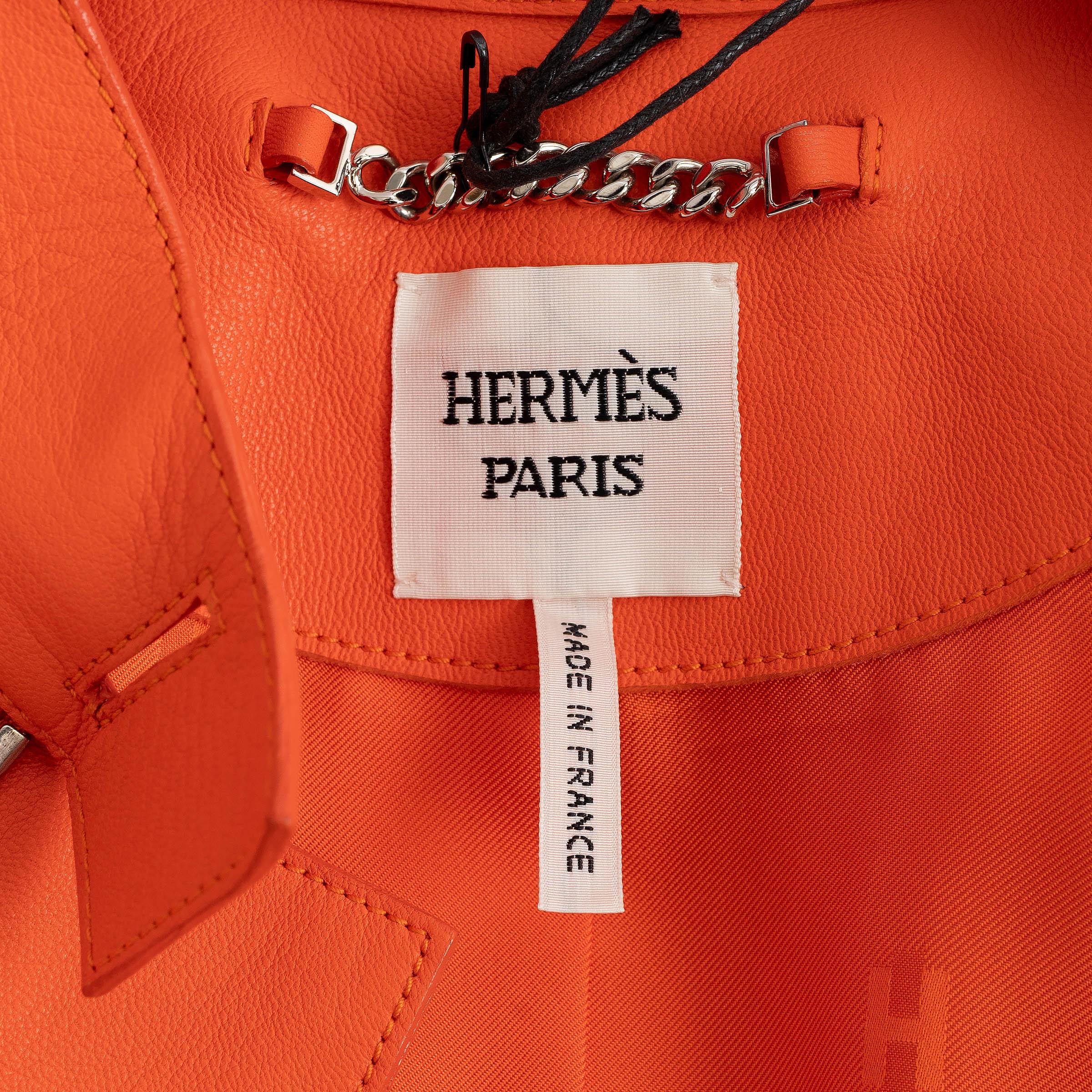 HERMES Veste BIKER 2019 en cuir orange mandarine 38 S en vente 1