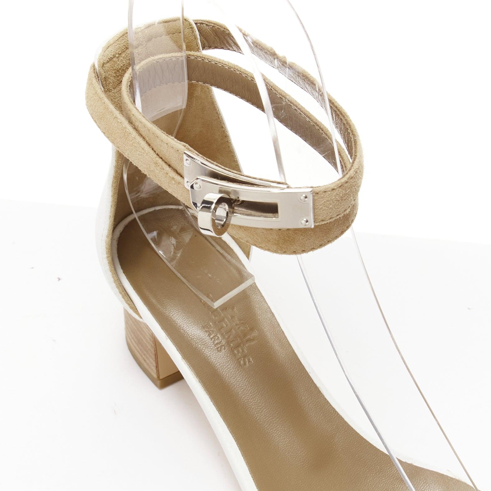 HERMES Manege Kelly silver turnlock epsom leather ankle strap sandals EU36.5 For Sale 4