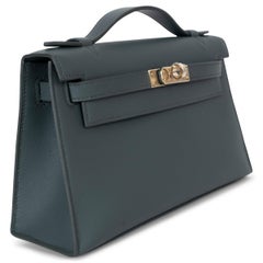 HERMES Mangrove Green Swift leather KELLY POCHETTE Clutch Bag PBhw