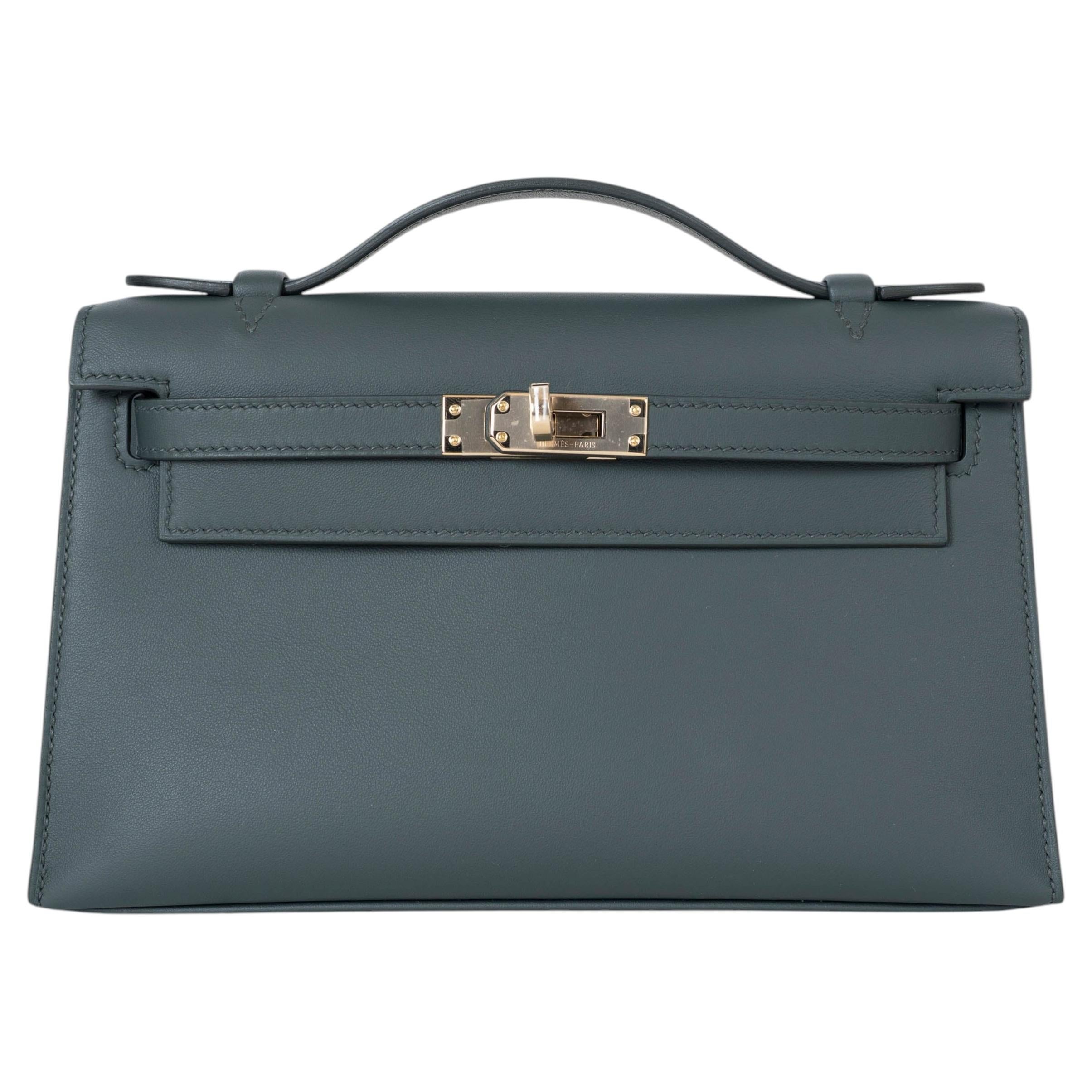 HERMES Mangrove Green Swift leather KELLY POCHETTE Clutch Bag PBhw