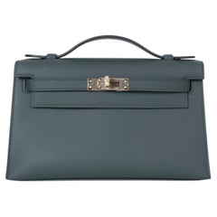 HERMES Mangrove Green Swift leather KELLY POCHETTE Clutch Bag PBhw