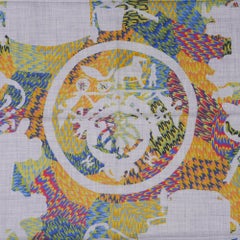 Hermes Marble Ex Libris Scarf 90 Grey/Blue/Yellow Silk/Cashmere Limited Edition