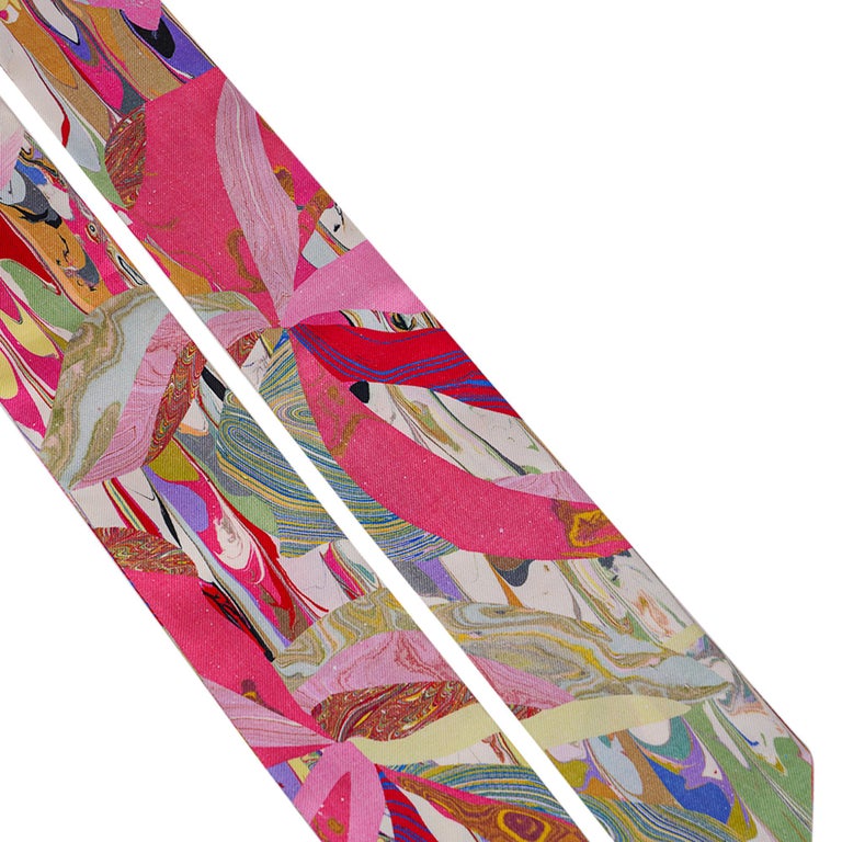 HERMES Twilly silk ALL OVER MARBLE Kyoto Marble scarf Stall shawl Pink multicolor