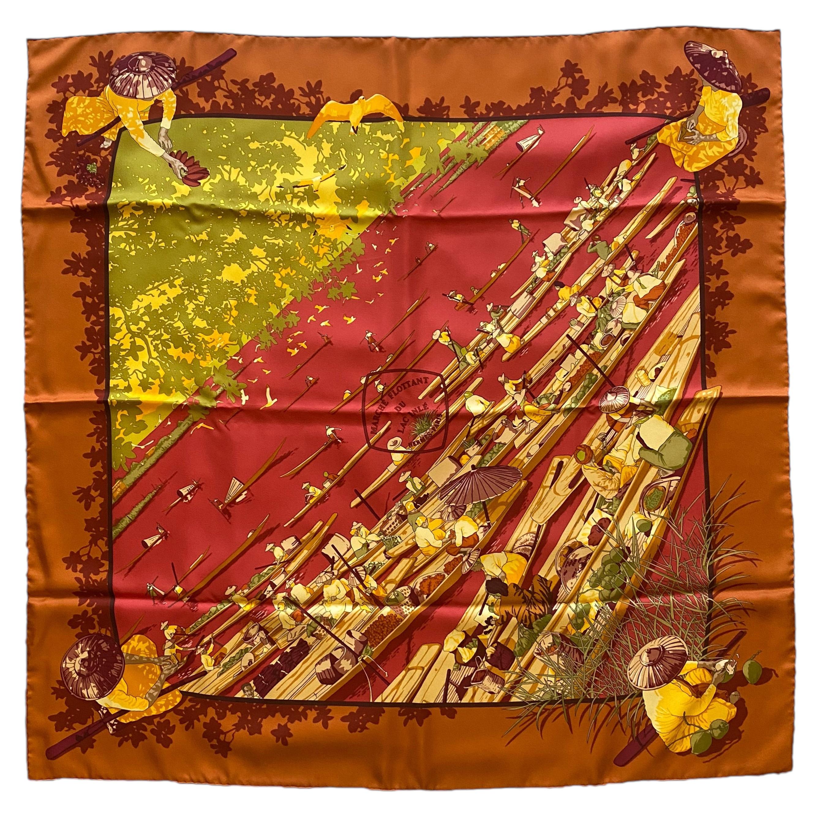 Hermes Marche Flottant du Lac Inle Silk Scarf - 90cm. With box For Sale