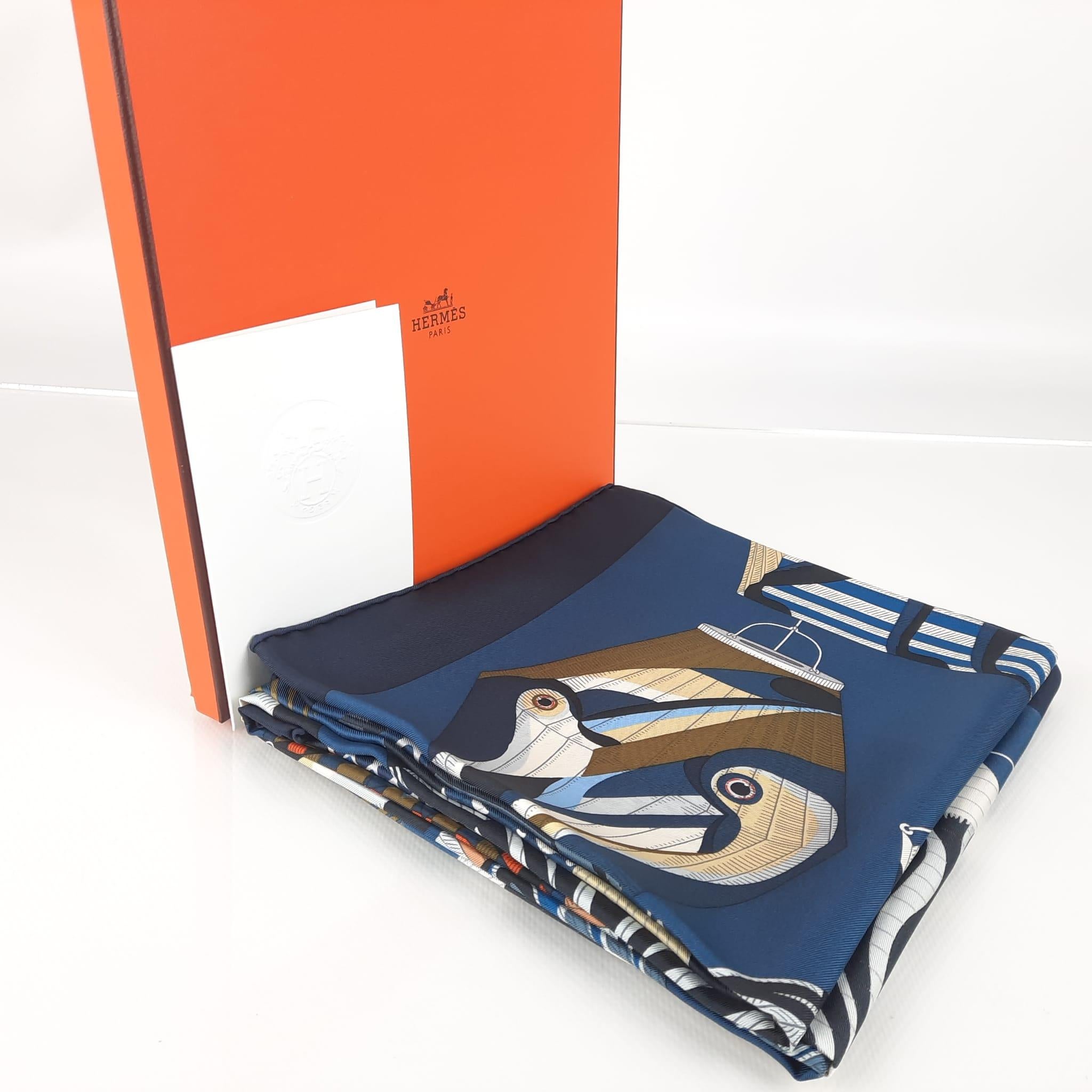 Hermes Marine / Bleu Pétrole / Bronze Lanternes, Ballons et Cocardes scarf 90 1