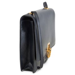 HERMES Marine blue Box leather EMBLE RING Shoulder Bag VINTAGE