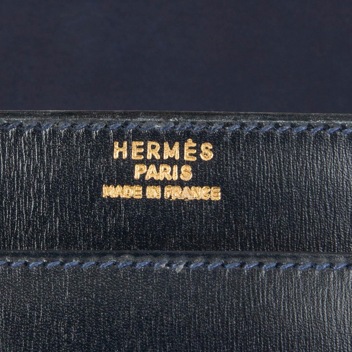 HERMES Marine blue Box leather EMBLE RING Shoulder Bag VINTAGE 2