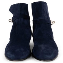 HERMES Marine blue suede NEO Ankle Boots Shoes 40