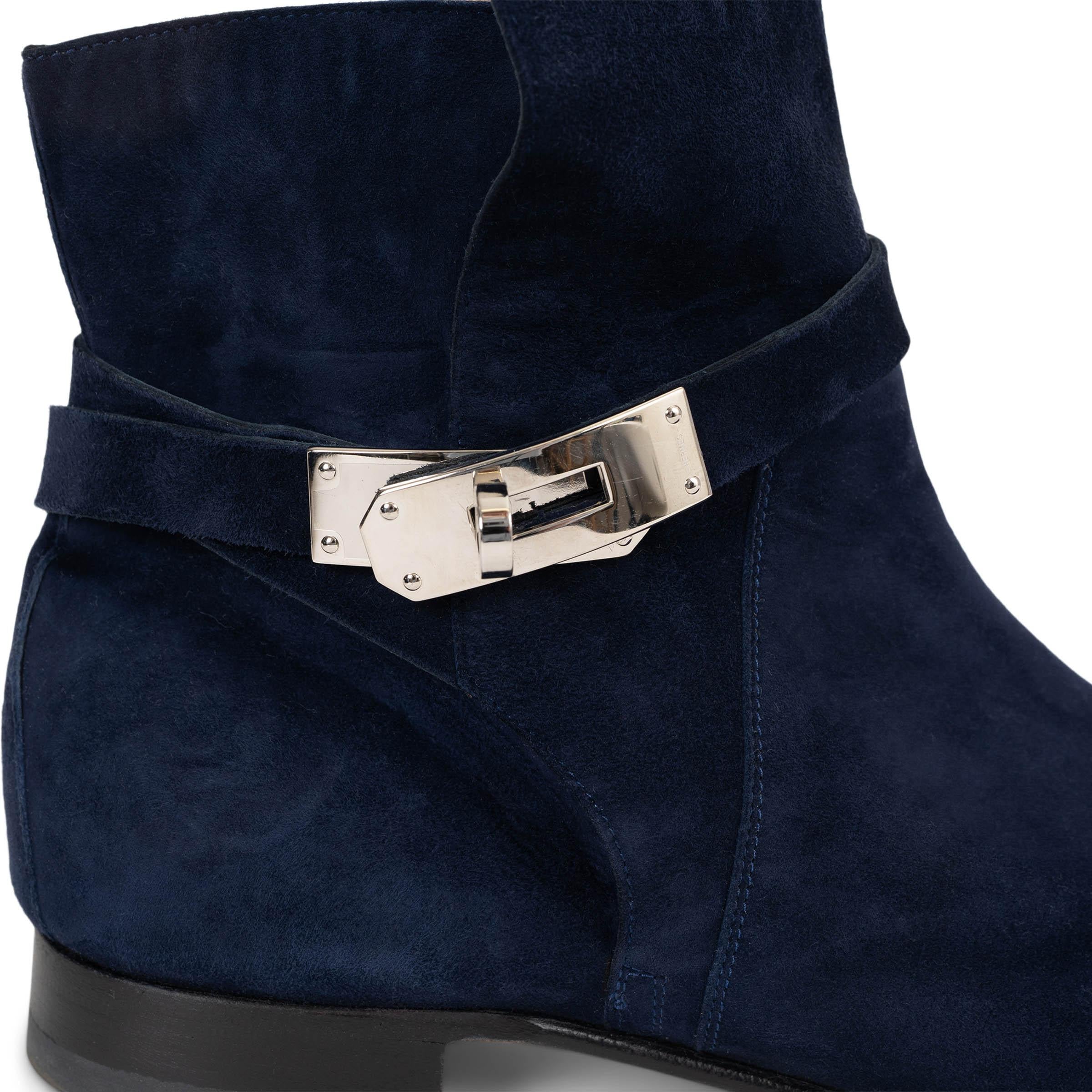 HERMÈS Bottines NEO en daim bleu marine 40 en vente 1