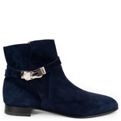 HERMES Marin blu camoscio NEO Stivaletti Scarpe 40