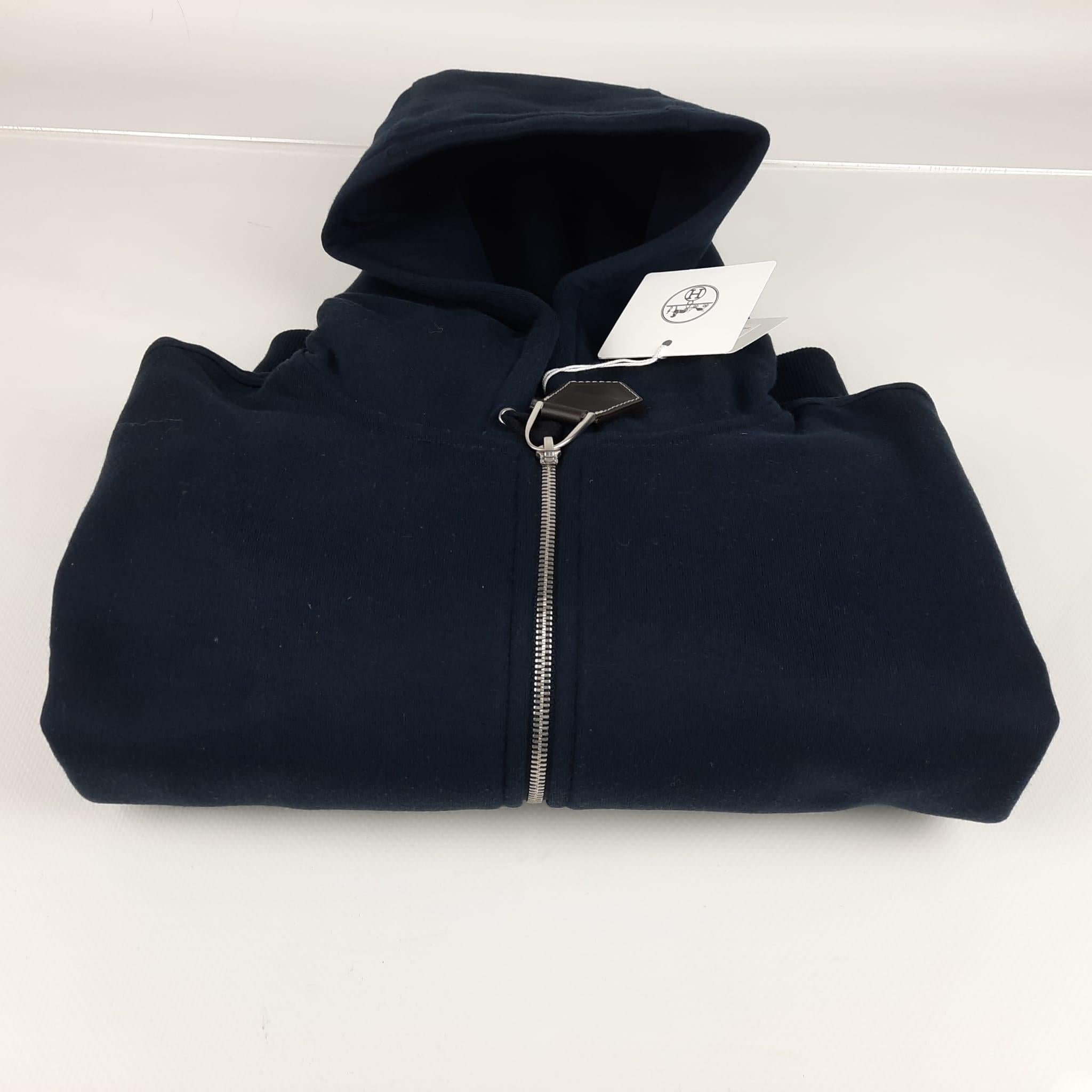 Hermes Marine cotton & cashmere Size M Zipped hooded jogging sweater For Sale 1