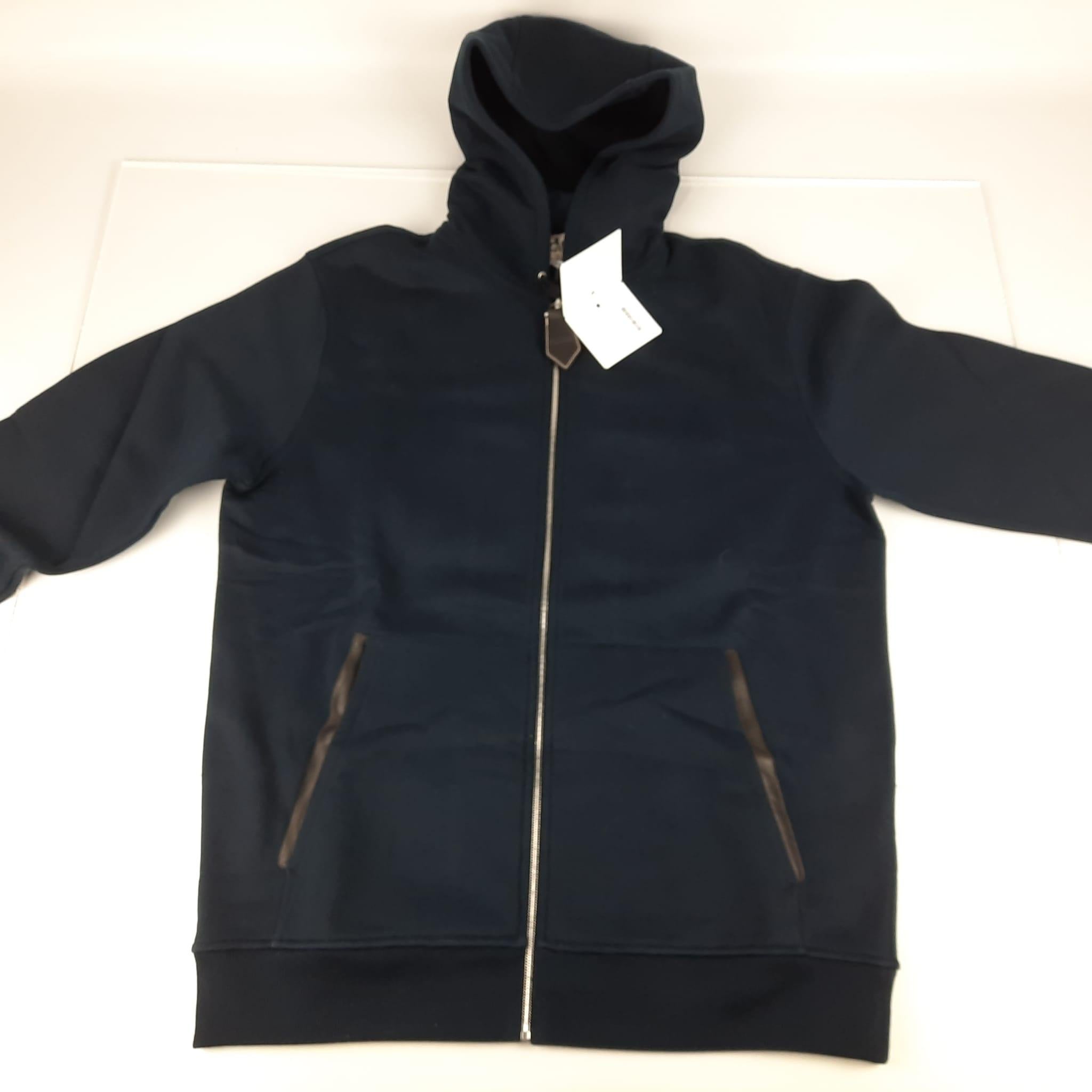 Hermes Marine cotton & cashmere Size M Zipped hooded jogging sweater For Sale 3