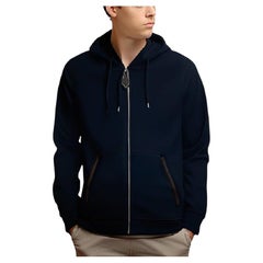 Hermes Marine cotton & cashmere Size M Zipped hooded jogging sweater