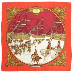 Hermes Marine et Cavalerie Brick Red 90cm Silk Scarf