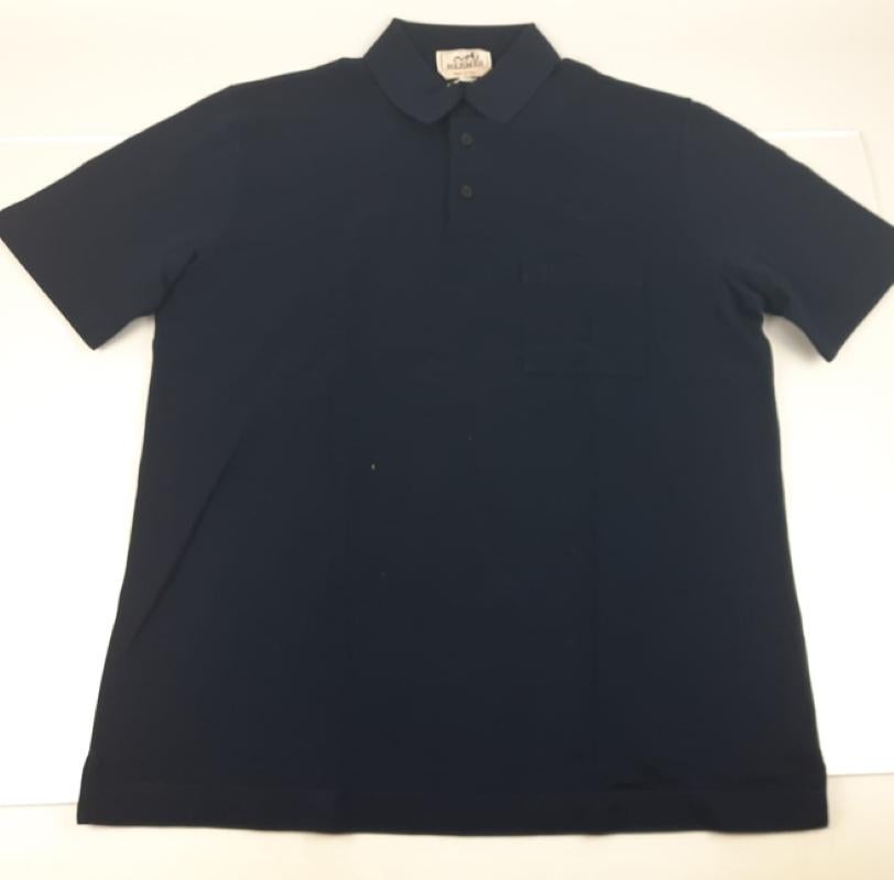Hermes Marine H embroidered buttoned polo shirt Size L In New Condition For Sale In Nicosia, CY