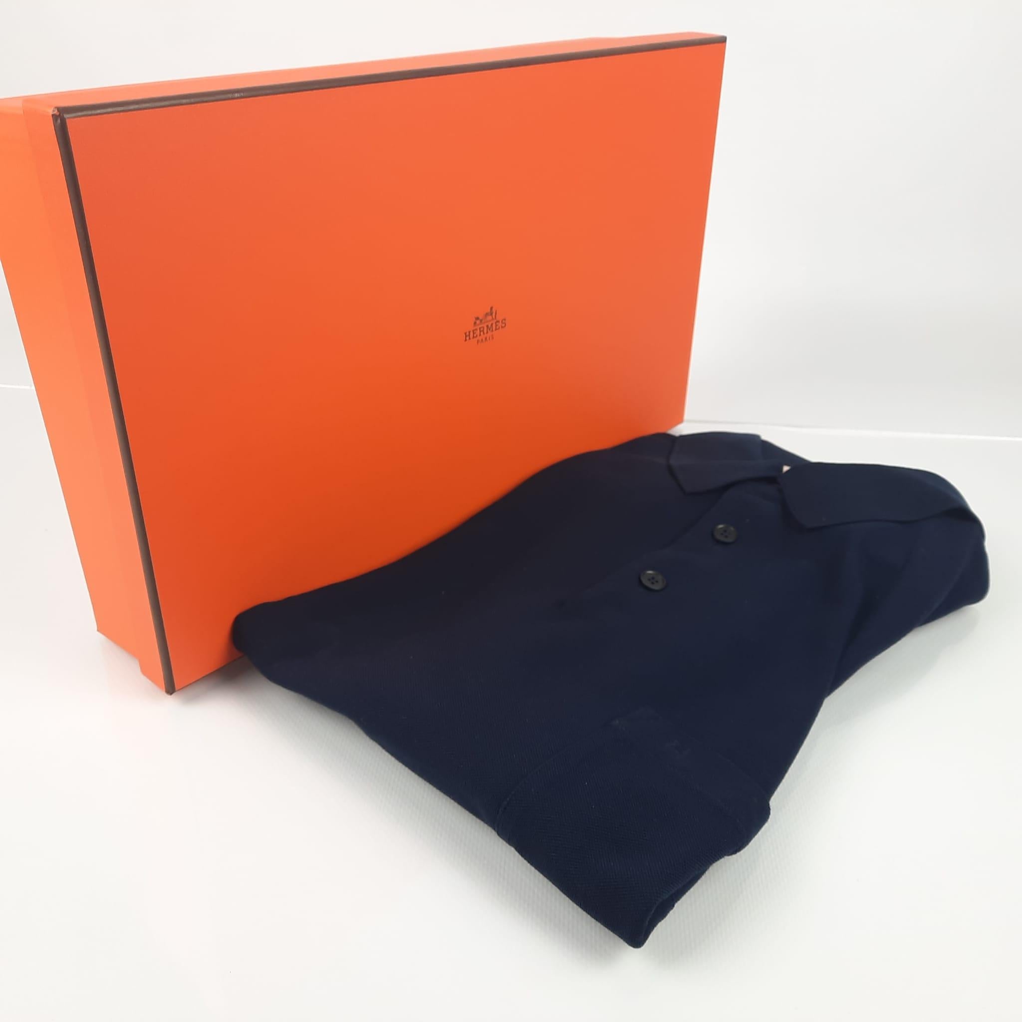 Hermes Marine H embroidered buttoned polo shirt Size L For Sale 1