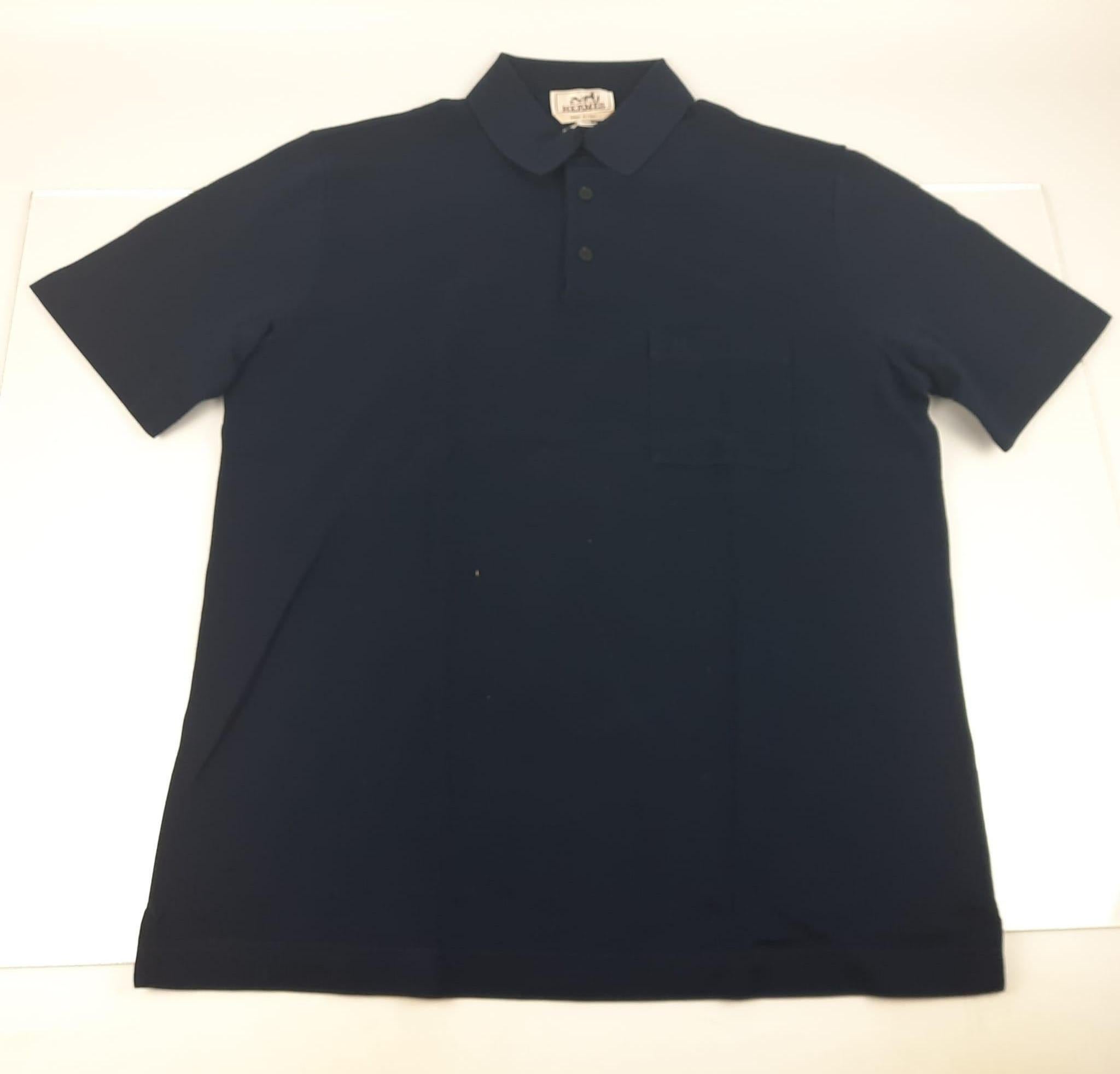 Men's Hermes Marine H embroidered buttoned  Size L Polo shirt For Sale