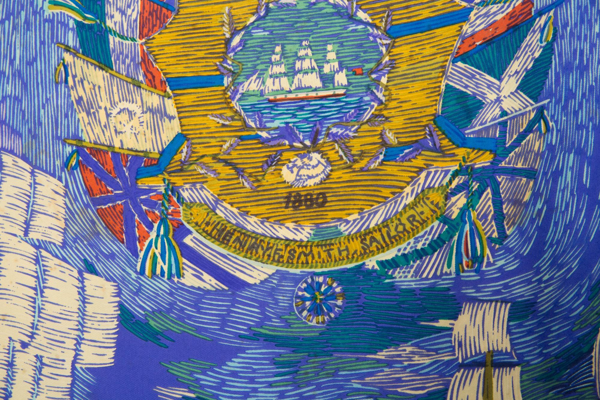 Blue Hermes Marine Naive 1880 Henry-F Smith Sailor by P Dumas Silk Scarf